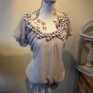 Willi Smith Lavender Blouse with Floral Accents